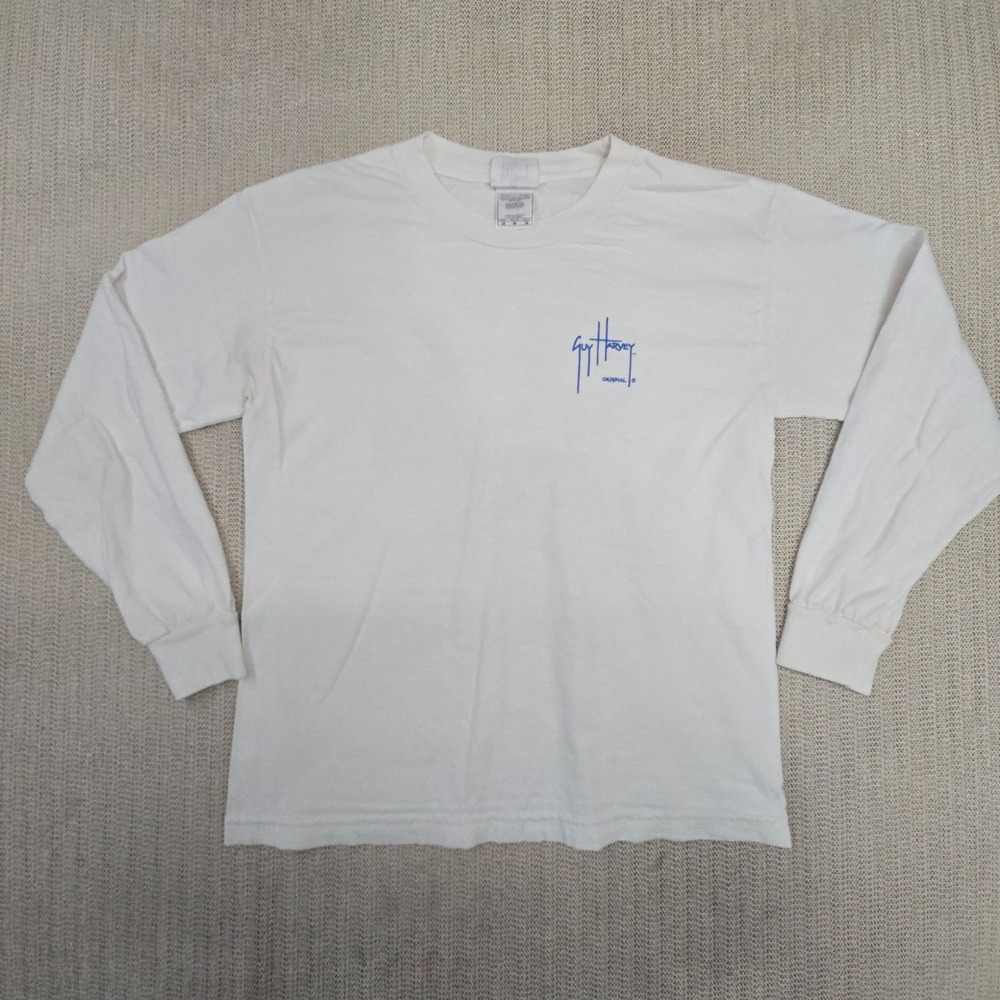 Vintage Aftco Guy Harvey Shirt Mens Medium White Sharks Skull Pirate Long Sleeve